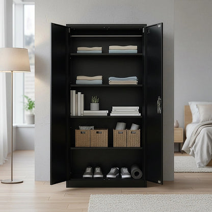 Two-Door Metal Cabinet Shelf Storage for Home Office Gym V63-844351