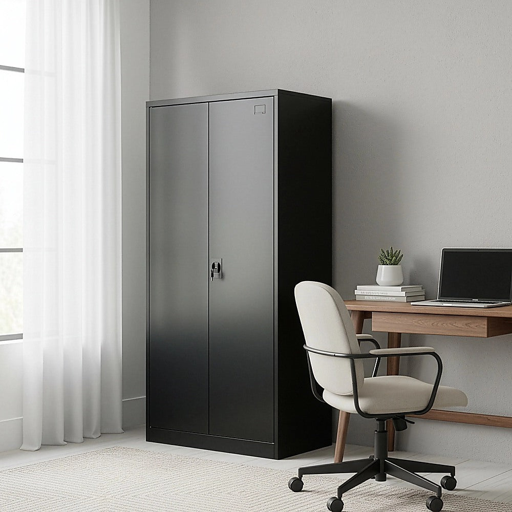 Two-Door Metal Cabinet Shelf Storage for Home Office Gym V63-844351