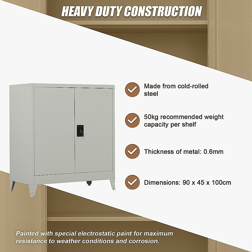 Two-Door Metal Short Cabinet Shelf Storage for Home Office Gym V63-844391