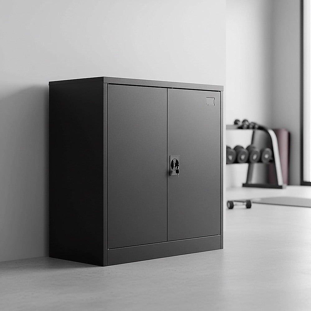 Two-Door Metal Short Cabinet Shelf Storage for Home Office Gym V63-844401