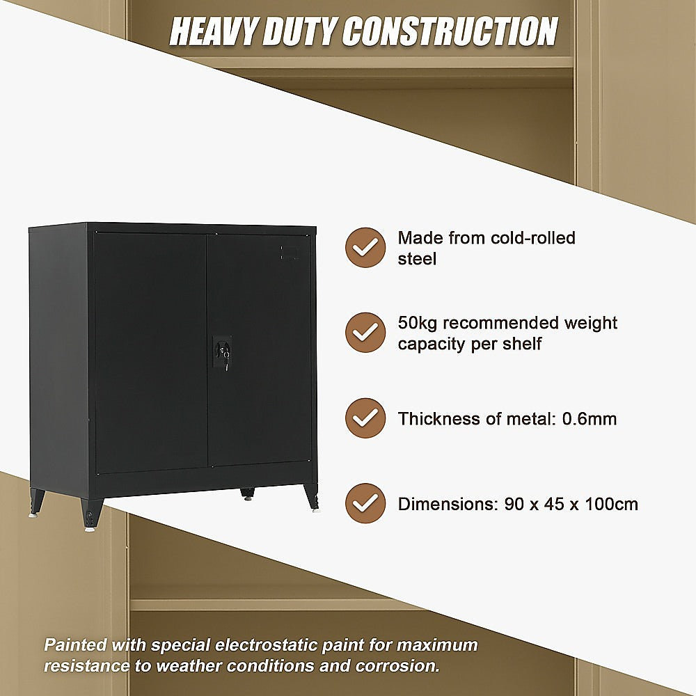 Two-Door Metal Short Cabinet Shelf Storage for Home Office Gym V63-844411
