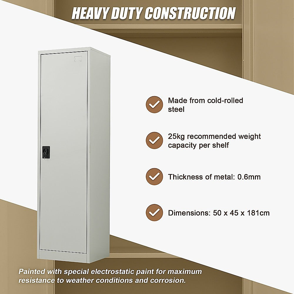 Single-Door Metal Tall Cabinet Shelf Storage for Home Office Gym V63-844431