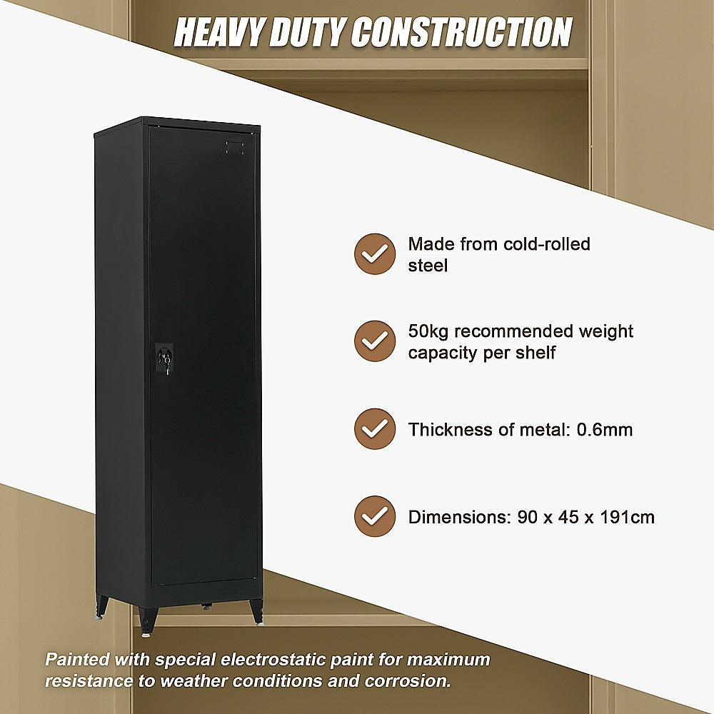 Single-Door Metal Tall Cabinet Shelf Storage for Home Office Gym V63-844461