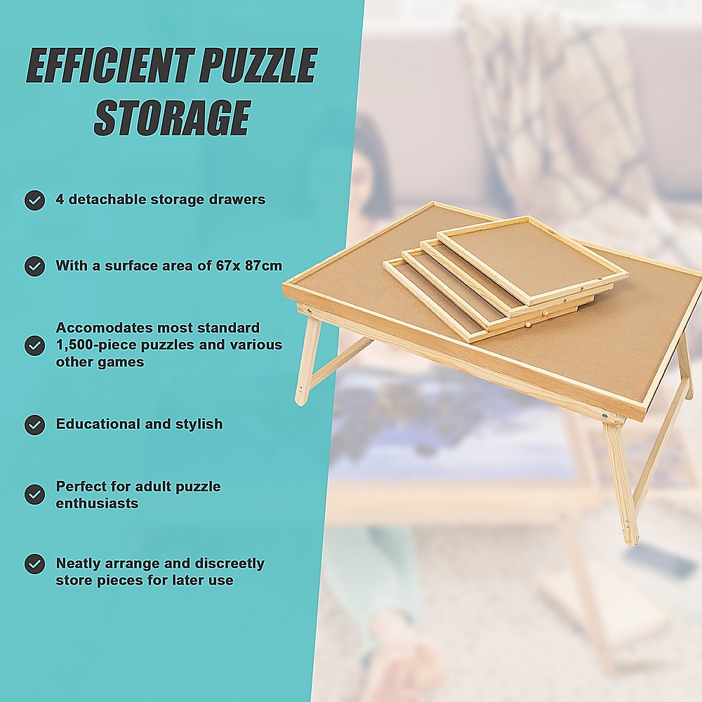 1500 Piece Wooden Jigsaw Puzzle Table - 67x87cm Puzzle Board with Folding Legs V63-844471