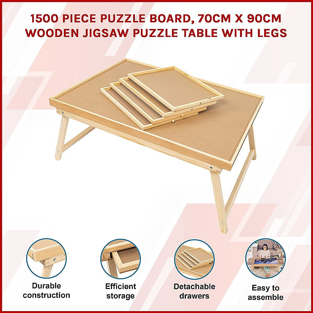 1500 Piece Wooden Jigsaw Puzzle Table - 67x87cm Puzzle Board with Folding Legs V63-844471