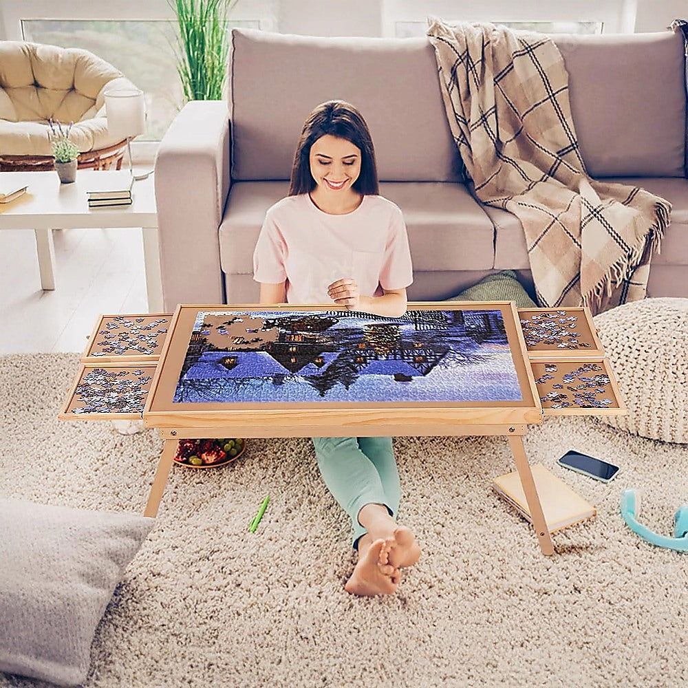 1500 Piece Wooden Jigsaw Puzzle Table - 67x87cm Puzzle Board with Folding Legs V63-844471