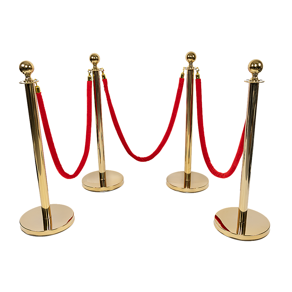 4 x Queue Barriers + 3 Ropes Exhibition Crowd Control Bollards V63-844481