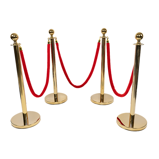 4 x Queue Barriers + 3 Ropes Exhibition Crowd Control Bollards V63-844481