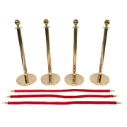 4 x Queue Barriers + 3 Ropes Exhibition Crowd Control Bollards V63-844481