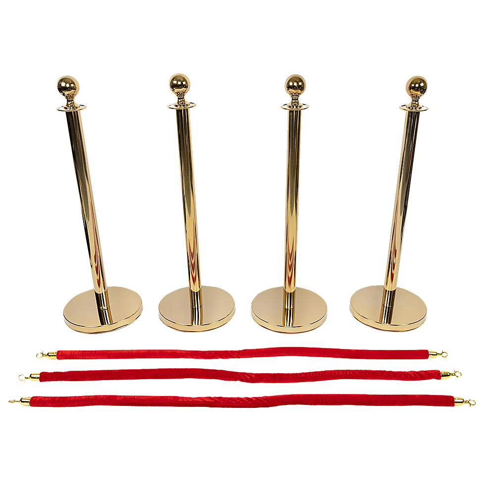 4 x Queue Barriers + 3 Ropes Exhibition Crowd Control Bollards V63-844481