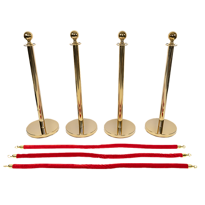 4 x Queue Barriers + 3 Ropes Exhibition Crowd Control Bollards V63-844481