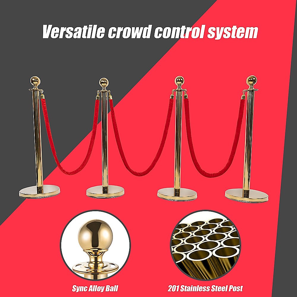 4 x Queue Barriers + 3 Ropes Exhibition Crowd Control Bollards V63-844481