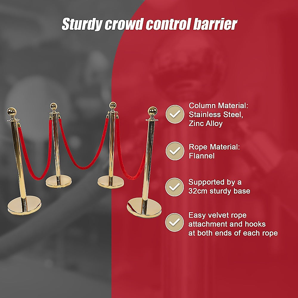 4 x Queue Barriers + 3 Ropes Exhibition Crowd Control Bollards V63-844481