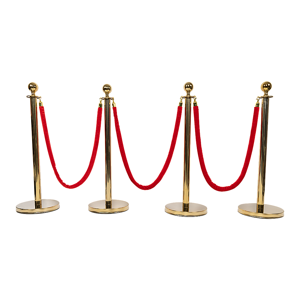 4 x Queue Barriers + 3 Ropes Exhibition Crowd Control Bollards V63-844481