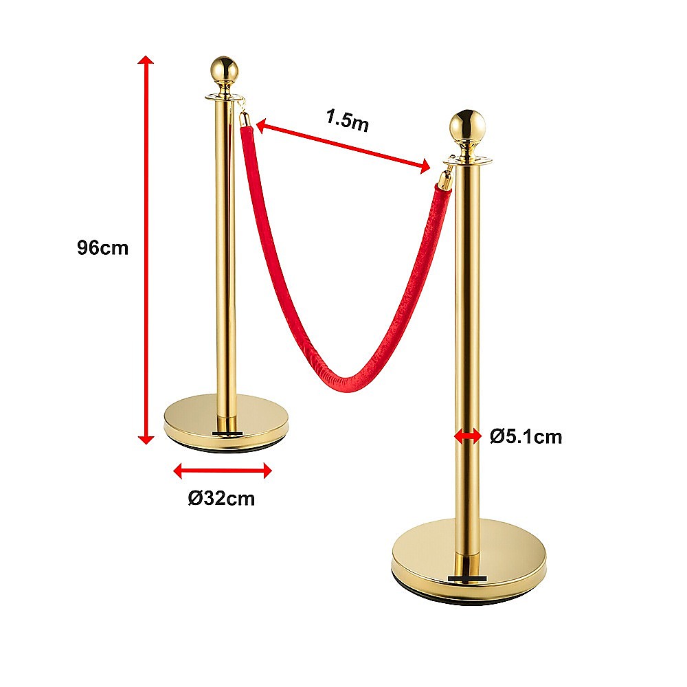 4 x Queue Barriers + 3 Ropes Exhibition Crowd Control Bollards V63-844481