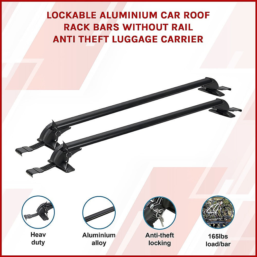 Lockable Aluminium Car Roof Rack Bars Without Rail Anti Theft Luggage Carrier V63-844491