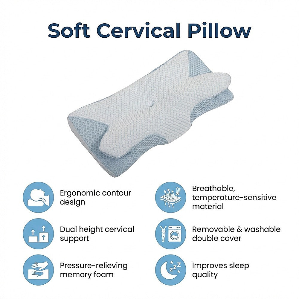 Soft Cervical Pillow for Neck Pain Relief Memory Foam Ergonomic V63-844511