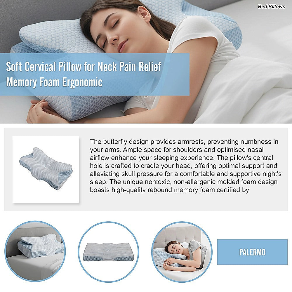 Soft Cervical Pillow for Neck Pain Relief Memory Foam Ergonomic V63-844511