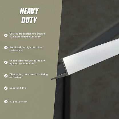 10 x Tile Trim Heavy Duty L Shaped Edge Aluminium 10mm