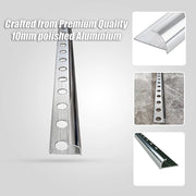 10 x Tile Trim Heavy Duty Round Edge Aluminium 10mm V63-844581