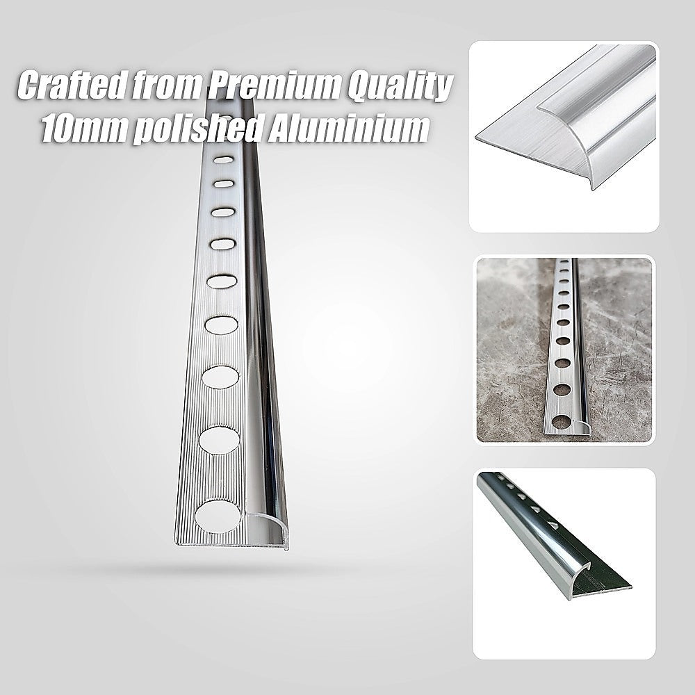 10 x Tile Trim Heavy Duty Round Edge Aluminium 10mm V63-844581