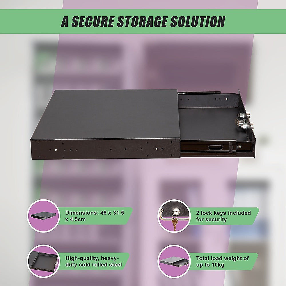 1U Locking Rack Mount Drawer Secure Steel Storage for 19" Network Server V63-844661