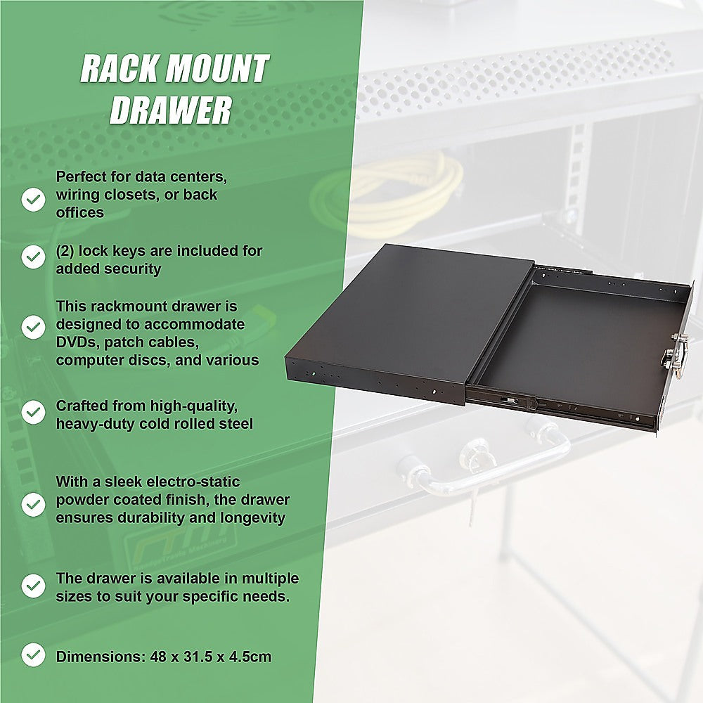 1U Locking Rack Mount Drawer Secure Steel Storage for 19" Network Server V63-844661