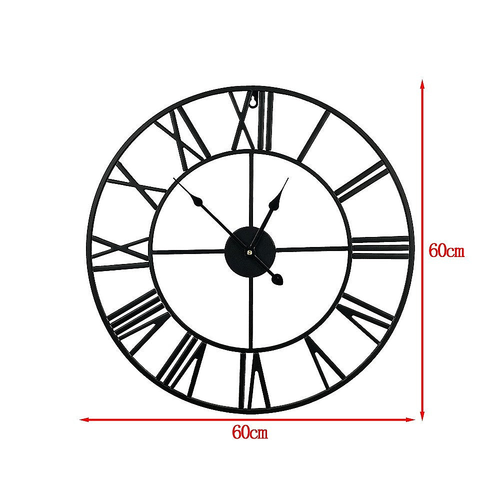 60cm Industrial Large Wall Clock, Round Metal Wall Clocks Roman Numerals Style V63-844681