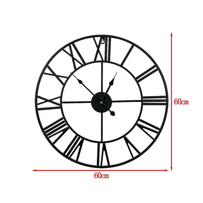 60cm Industrial Large Wall Clock, Round Metal Wall Clocks Roman Numerals Style V63-844681