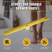 900mm Bathroom Shower Brushed Brass Grate Drain w/ Centre outlet Floor Waste Square Pattern V63-844701