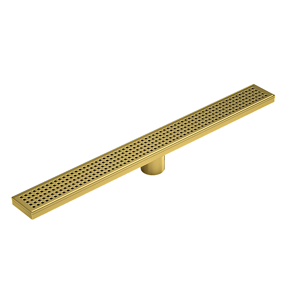 900mm Bathroom Shower Brushed Brass Grate Drain w/ Centre outlet Floor Waste Square Pattern V63-844701