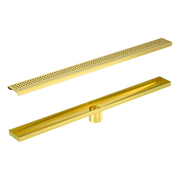 900mm Bathroom Shower Brushed Brass Grate Drain w/ Centre outlet Floor Waste Square Pattern V63-844701