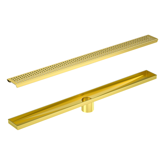 800mm Bathroom Shower Brushed Brass Grate Drain w/ Centre outlet Floor Waste V63-844711