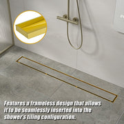 900mm Tile Insert Bathroom Shower Brushed Brass Grate Drain w/ Centre outlet Floor Waste V63-844741
