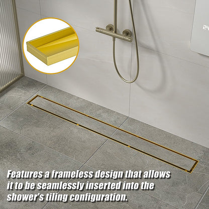 900mm Tile Insert Bathroom Shower Brushed Brass Grate Drain w/ Centre outlet Floor Waste V63-844741