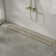 1000mm Tile Insert Bathroom Shower Brushed Brass Grate Drain w/Centre outlet Floor Waste V63-844751