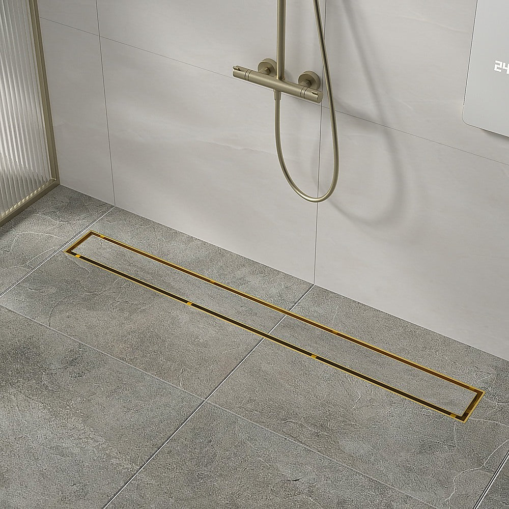 1000mm Tile Insert Bathroom Shower Brushed Brass Grate Drain w/Centre outlet Floor Waste V63-844751