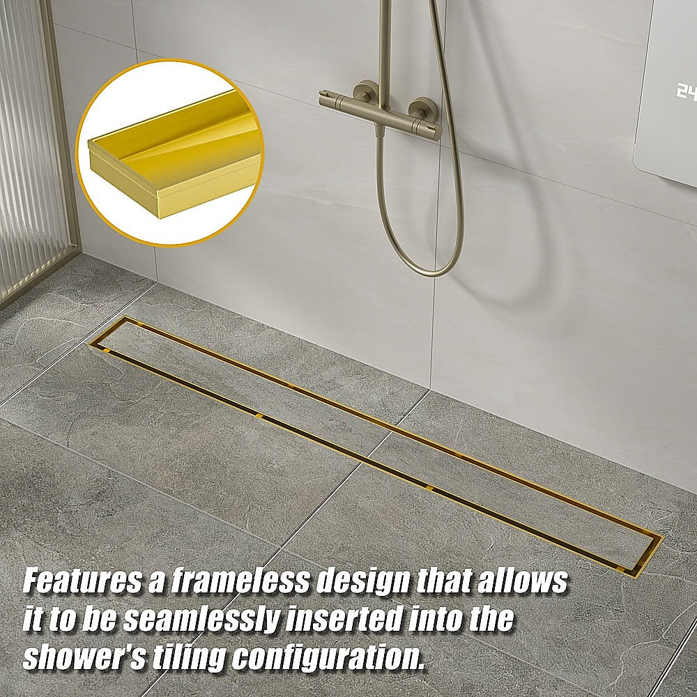 1000mm Tile Insert Bathroom Shower Brushed Brass Grate Drain w/Centre outlet Floor Waste V63-844751