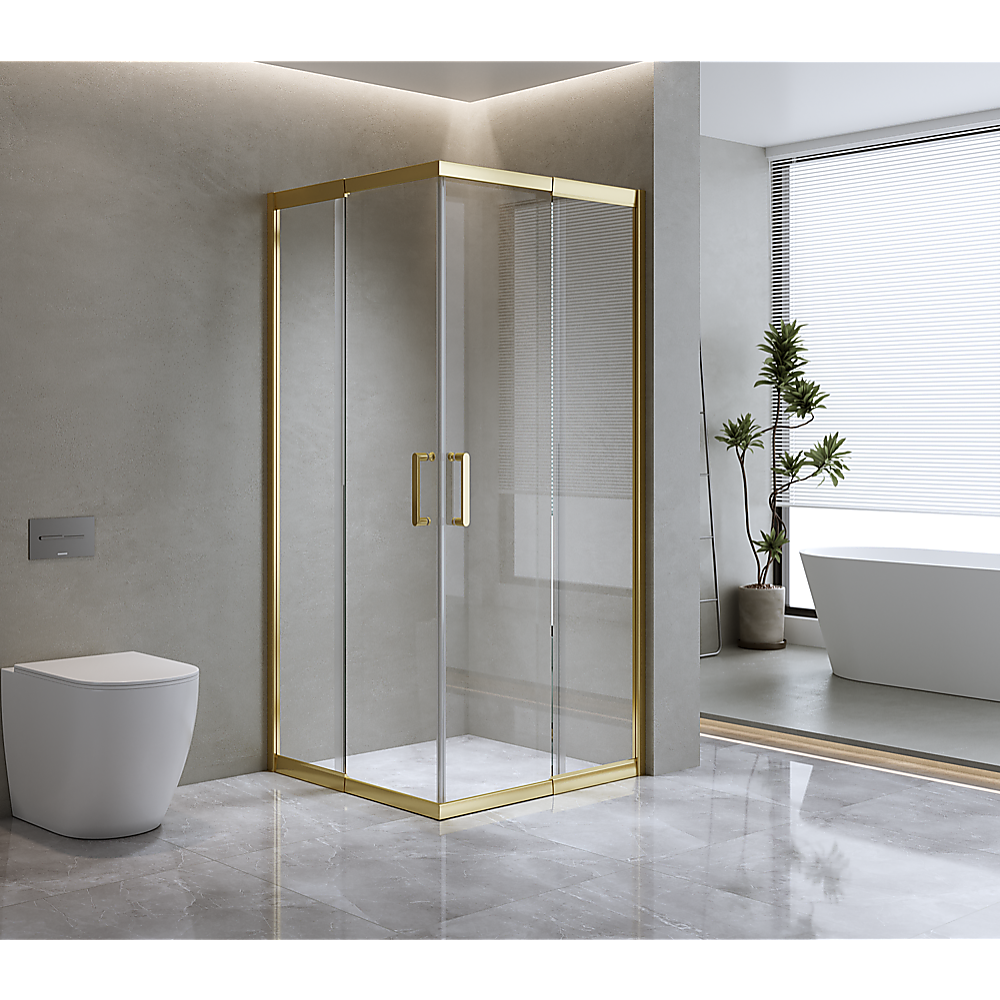 Adjustable 1000x900mm Double Sliding Door Glass Shower Screen in Gold V63-844981