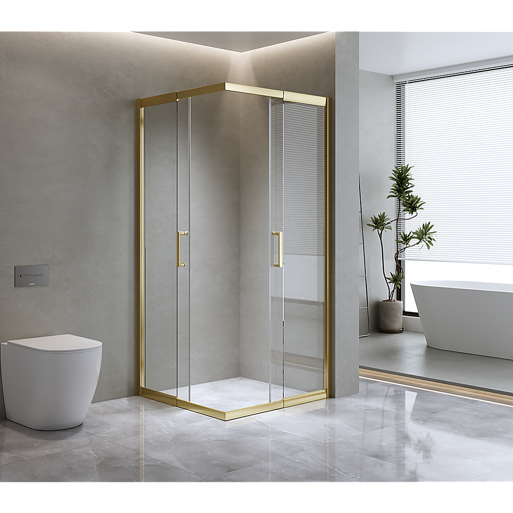 Adjustable 1000x900mm Double Sliding Door Glass Shower Screen in Gold V63-844981