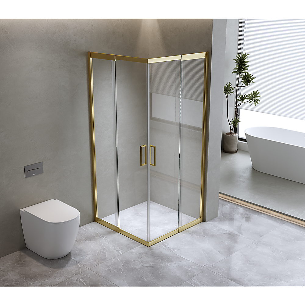 Adjustable 1200x1200mm Double Sliding Door Glass Shower Screen in Gold V63-845091