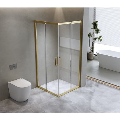 Adjustable 1200x1200mm Double Sliding Door Glass Shower Screen in Gold V63-845091