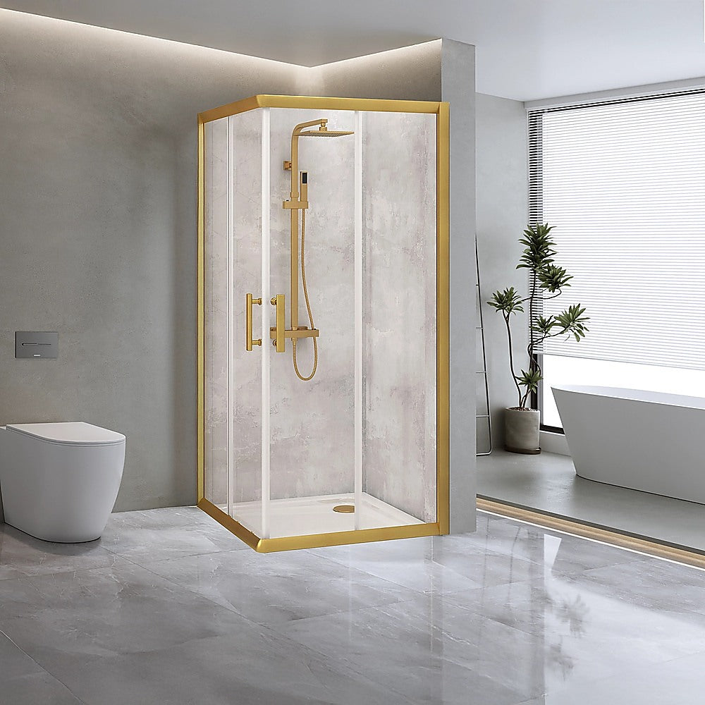 Adjustable 900x900mm Double Sliding Door Glass Shower Screen in Gold V63-845101