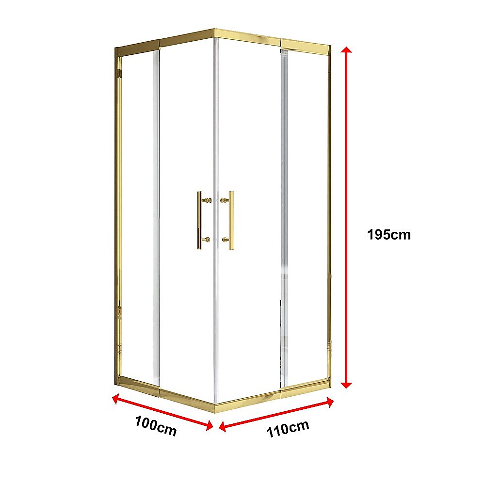 Adjustable 1000x1100mm Double Sliding Door Glass Shower Screen in Gold V63-845161