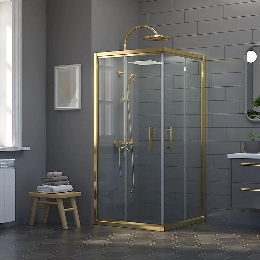 Adjustable 1100x900mm Double Sliding Door Glass Shower Screen in Gold V63-845181