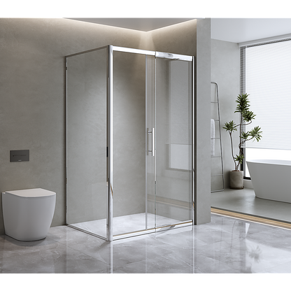 Adjustable 1500x800mm Single Door Corner Sliding Glass Shower Screen in Chrome V63-845761