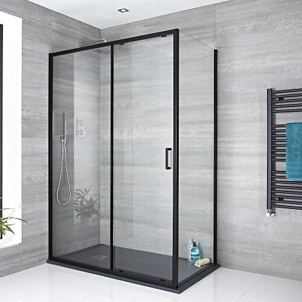 Adjustable 1300x920mm Single Door Corner Sliding Glass Shower Screen in Black V63-846171
