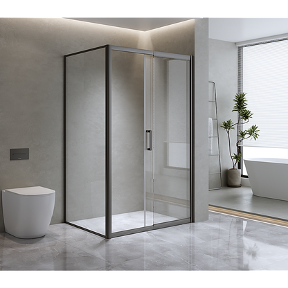 150mm Adjustable (1850x920mm) Single Door Corner Sliding Glass Shower Screen in Black V63-846201