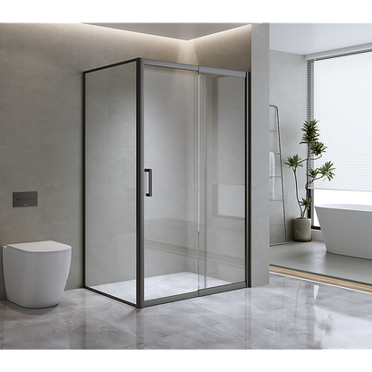 150mm Adjustable (1850x920mm) Single Door Corner Sliding Glass Shower Screen in Black V63-846201