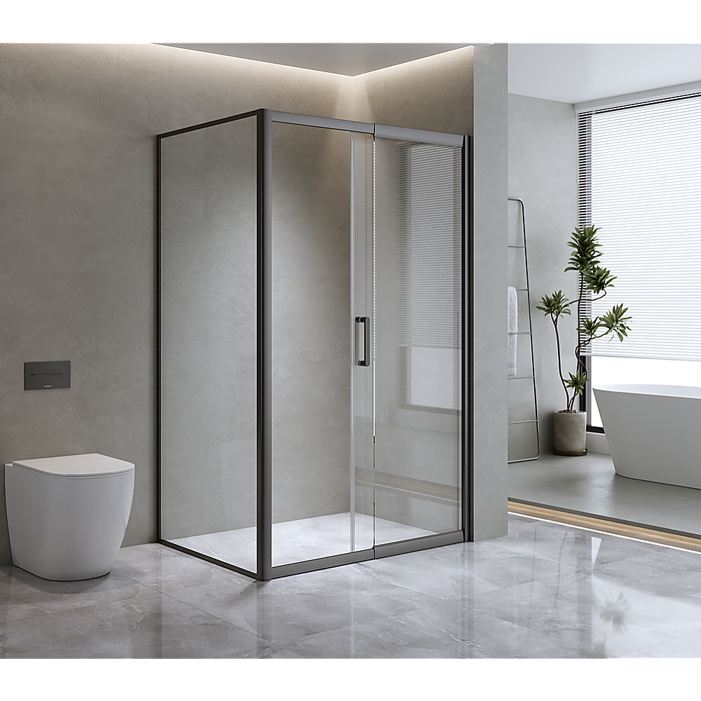 Adjustable 1300x1010mm Single Door Corner Sliding Glass Shower Screen in Black V63-846211